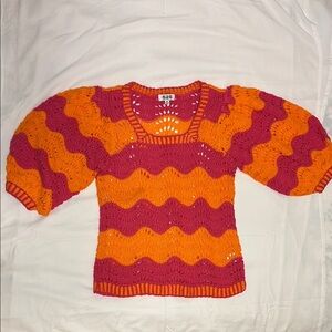 525 America Orange and Pink Chevron Crew Neck Sweater